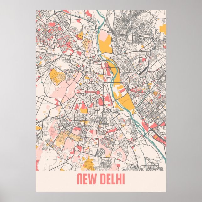 Affiche Carte de la ville de New Delhi - India Chalk (Devant)