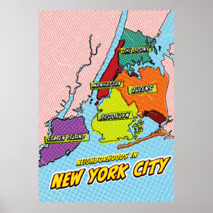 Affiche Carte de la ville de New York illustrée par Pop Ar