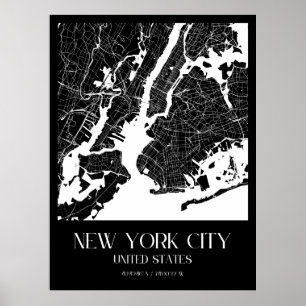 Affiche Carte de la ville de New York - Noir et blanc