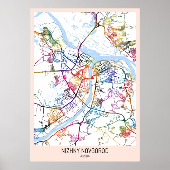 Affiche Carte de la ville de Nijni Novgorod Russie (Devant)