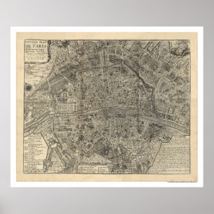 Affiche Carte de la Ville de Paris par Nicolas de Fer 1700