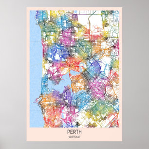 Affiche Carte de la ville de Perth Australie