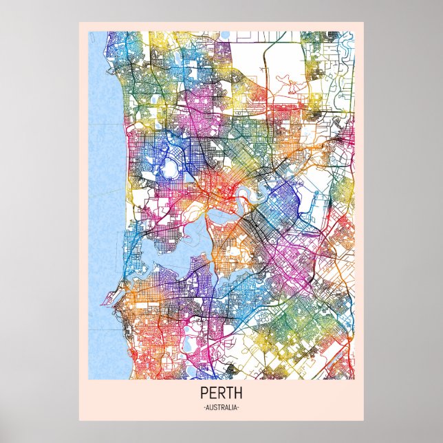 Affiche Carte de la ville de Perth Australie (Devant)