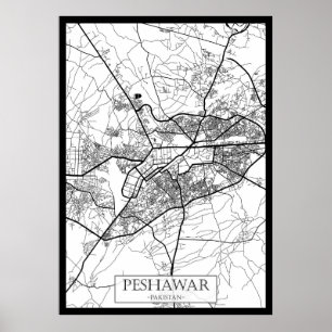 Affiche Carte de la ville de Peshawar Pakistan