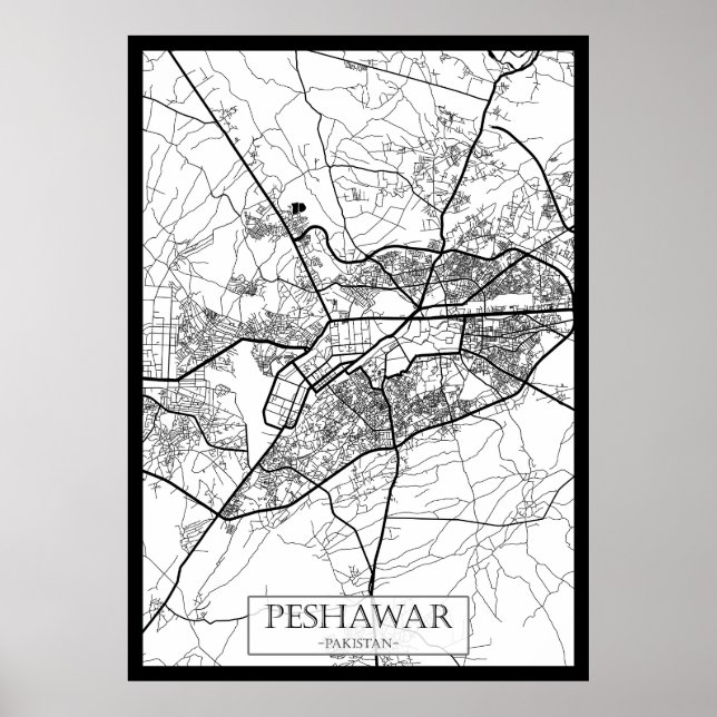 Affiche Carte de la ville de Peshawar Pakistan (Devant)