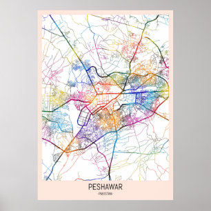 Affiche Carte de la ville de Peshawar Pakistan