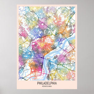 Affiche Carte de la ville de Philadelphie USA