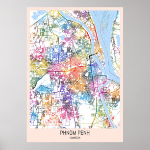 Affiche Carte de la ville de Phnom Penh Cambodge