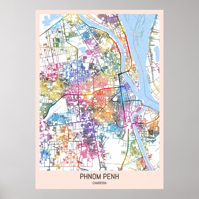 Affiche Carte de la ville de Phnom Penh Cambodge (Devant)