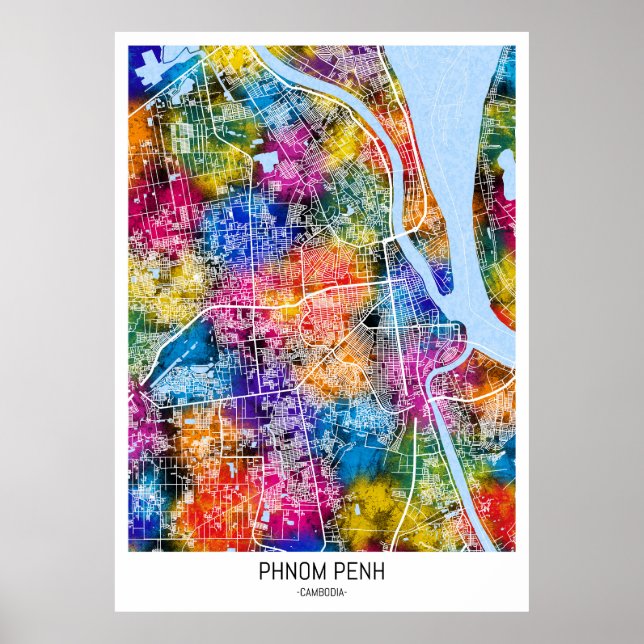 Affiche Carte de la ville de Phnom Penh Cambodge (Devant)