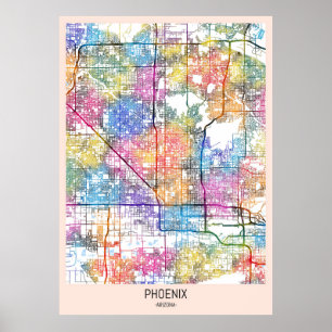 Affiche Carte de la ville de Phoenix Arizona