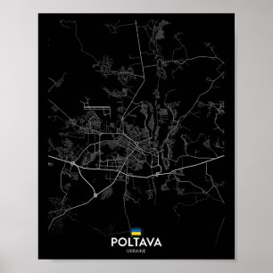 Affiche Carte de la ville de Poltava Ukraine Souvenir de v