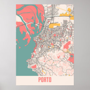 Affiche Carte de la ville de Porto - Portugal Chalk