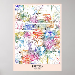Affiche Carte de la ville de Pretoria Afrique du Sud