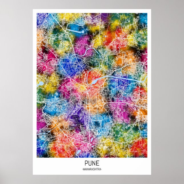 Affiche Carte de la ville de Pune Maharashtra (Devant)