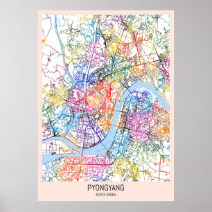 Affiche Carte de la ville de Pyongyang Corée du Nord