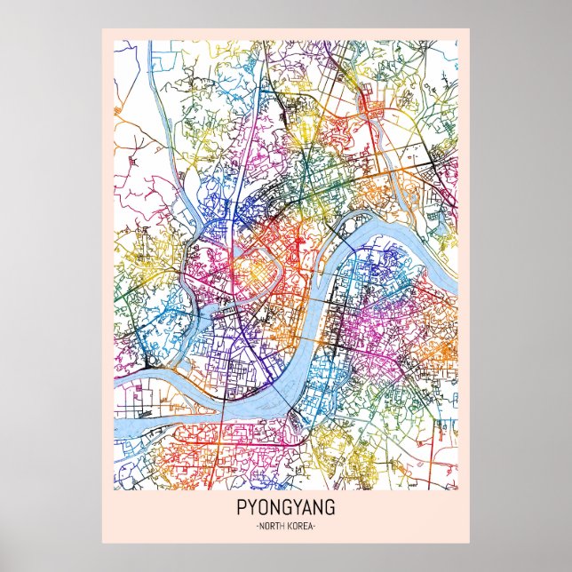 Affiche Carte de la ville de Pyongyang Corée du Nord (Devant)