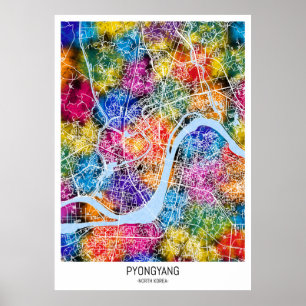 Affiche Carte de la ville de Pyongyang Corée du Nord
