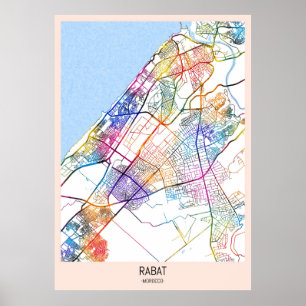 Affiche Carte de la ville de Rabat Maroc