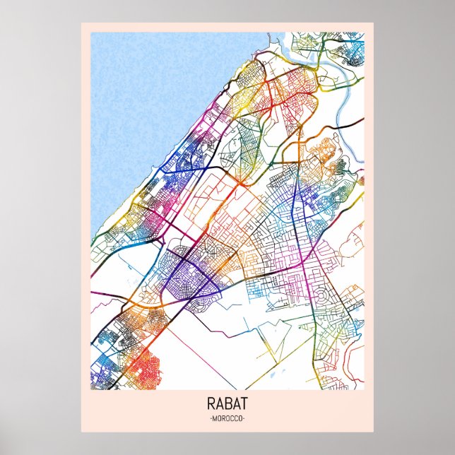 Affiche Carte de la ville de Rabat Maroc (Devant)
