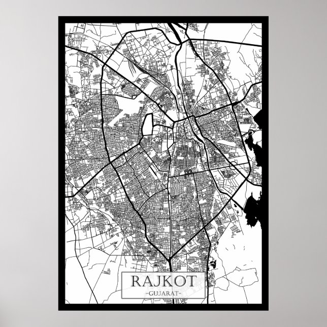 Affiche Carte de la ville de Rajkot Gujarat (Devant)