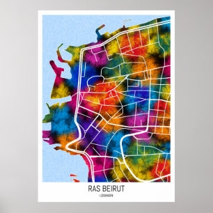 Affiche Carte de la ville de Ras Beirut Lebanon