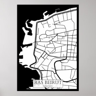 Affiche Carte de la ville de Ras Beirut Liban
