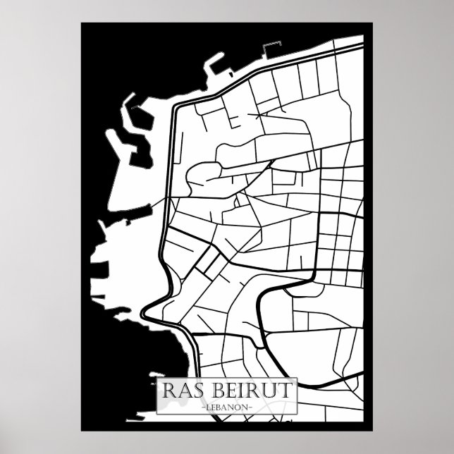 Affiche Carte de la ville de Ras Beirut Liban (Devant)