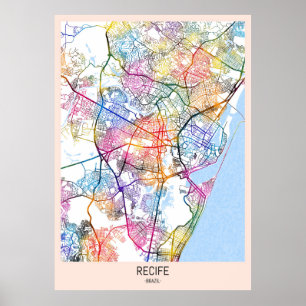 Affiche Carte de la ville de Recife Brésil