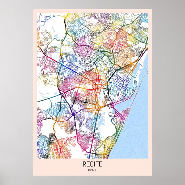 Affiche Carte de la ville de Recife Brésil (Devant)