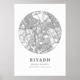 Affiche Carte de la ville de Riyadh Arabie Saoudite