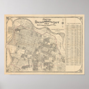 Affiche Carte de la ville de Sacramento - 1913