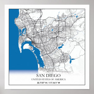 Affiche Carte de la ville de San Diego Californie États-Un