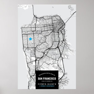Affiche Carte de la ville de San Francisco + votre emplace