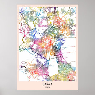 Affiche Carte de la ville de Sana'a Yemen