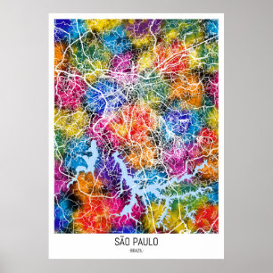 Affiche Carte de la ville de São Paulo Brésil
