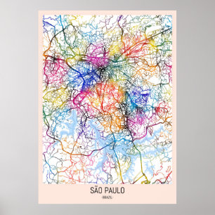 Affiche Carte de la ville de São Paulo Brésil