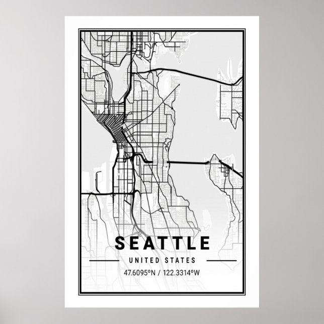 Affiche Carte de la ville de Seattle Washington USA Travel (Devant)