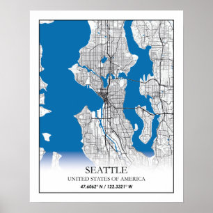 Affiche Carte de la ville de Seattle Washington USA Travel