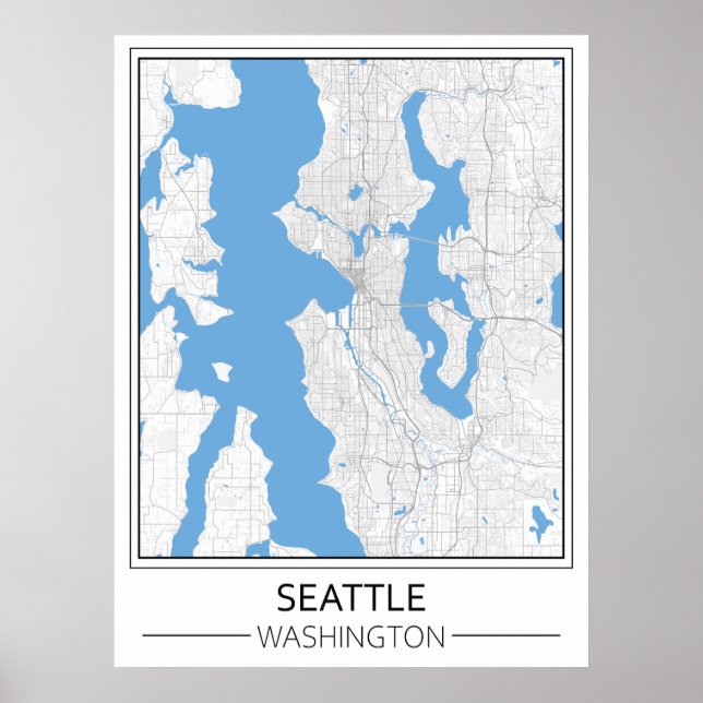 Affiche Carte de la ville de Seattle Washington USA Travel (Devant)