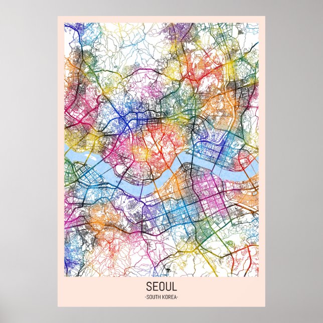 Affiche Carte de la ville de Séoul Corée du Sud (Devant)
