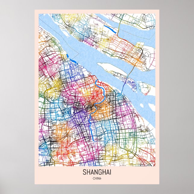 Affiche Carte de la ville de Shanghai (Devant)