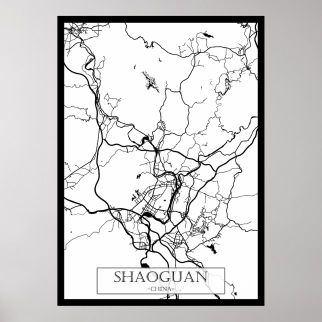Affiche Carte de la ville de Shaoguan Chine (Devant)