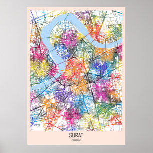 Affiche Carte de la ville de Surat Gujarat