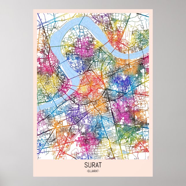 Affiche Carte de la ville de Surat Gujarat (Devant)