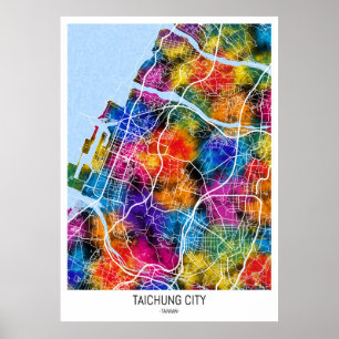 Affiche Carte de la ville de Taichung Taiwan