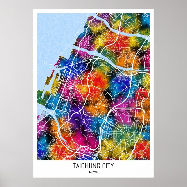 Affiche Carte de la ville de Taichung Taiwan (Devant)