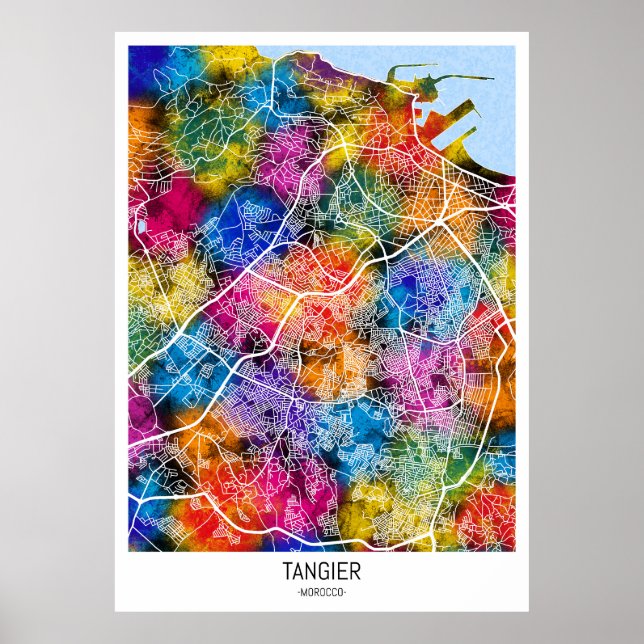 Affiche Carte de la ville de Tanger Maroc (Devant)