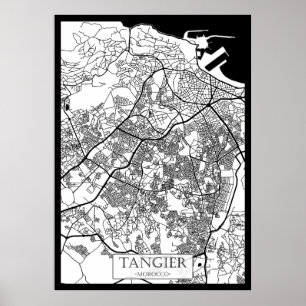 Affiche Carte de la ville de Tanger Maroc