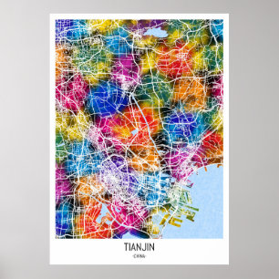 Affiche Carte de la ville de Tianjin Chine